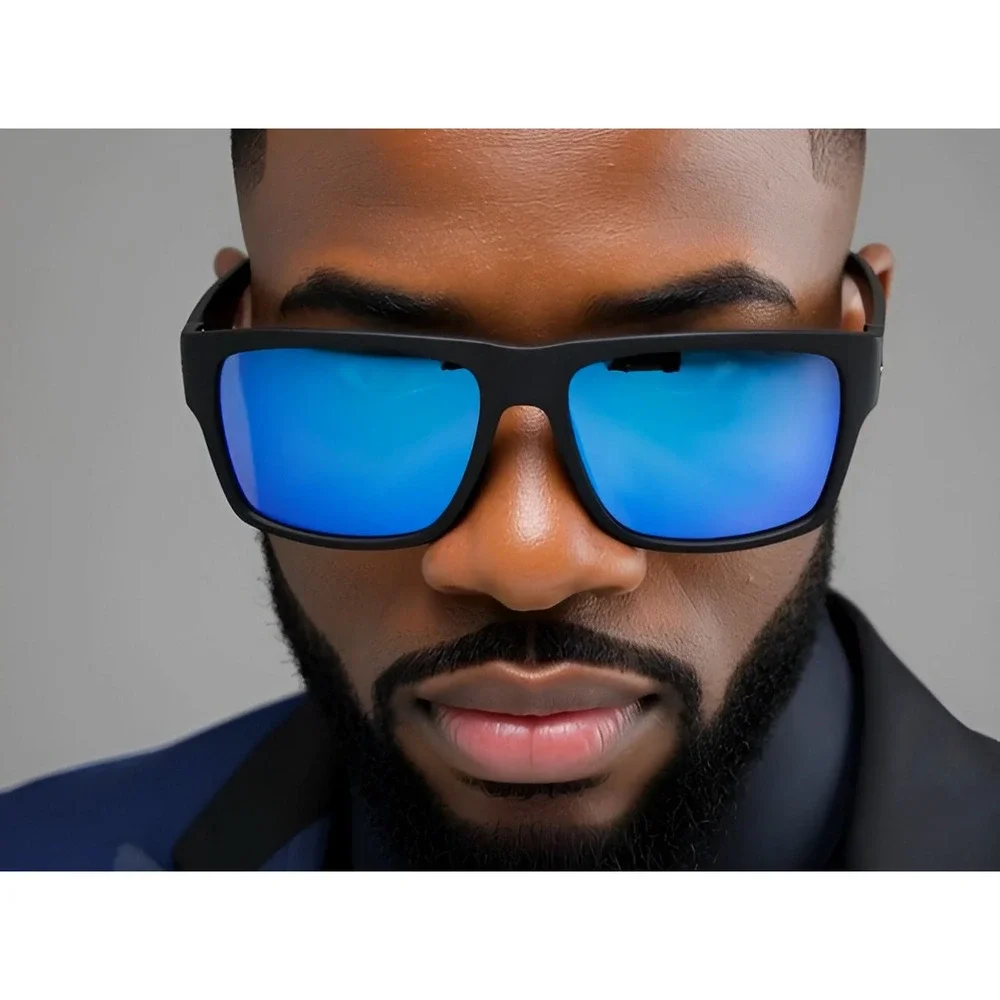 Polarized Sunglasses Men Driving Fishing Square Frame Blue Mirror Lens Gafas New